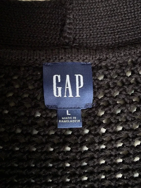 GAP Crochet Cardigan Sweater Black Open Knit Beachy Oversized Button Up Size L - Picture 14 of 16